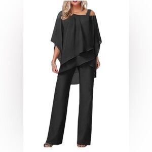 Elegant Black Jumpsuit & One Sleeve High Low Cover Top